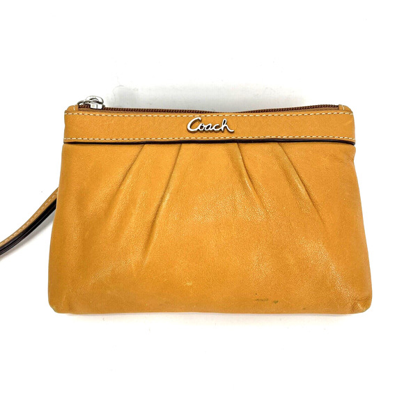 COACH Wristlet Zip Pouch Wallet Mustard Brown 7”x 4” - Picture 1 of 6